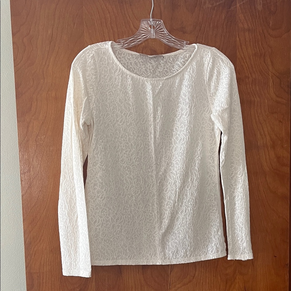 LOFT Cream Lace Long Sleeve Top
